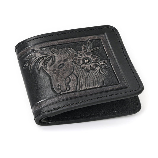 HushaHide Handcrafted Genuine Leather Wallet | Tooling Horse Design | Unisex | Slim Bifold Wallet for Men & Women - HUSHAHIDE