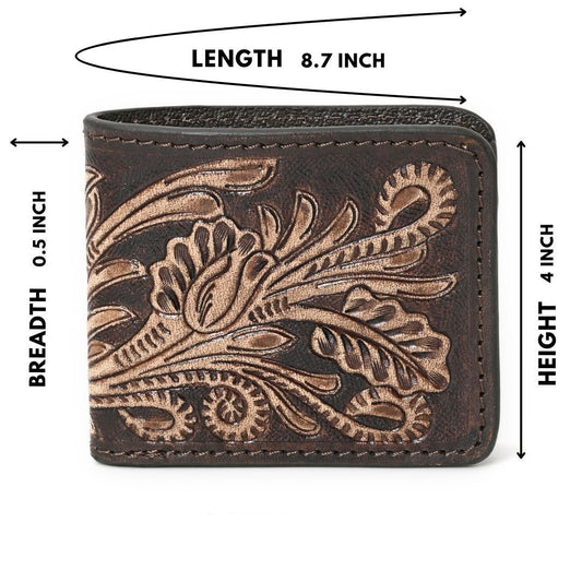 HushaHide™ Men's Leather Wallet – Handmade, Tooled Surface, Bifold, Rustic Finish - HUSHAHIDE