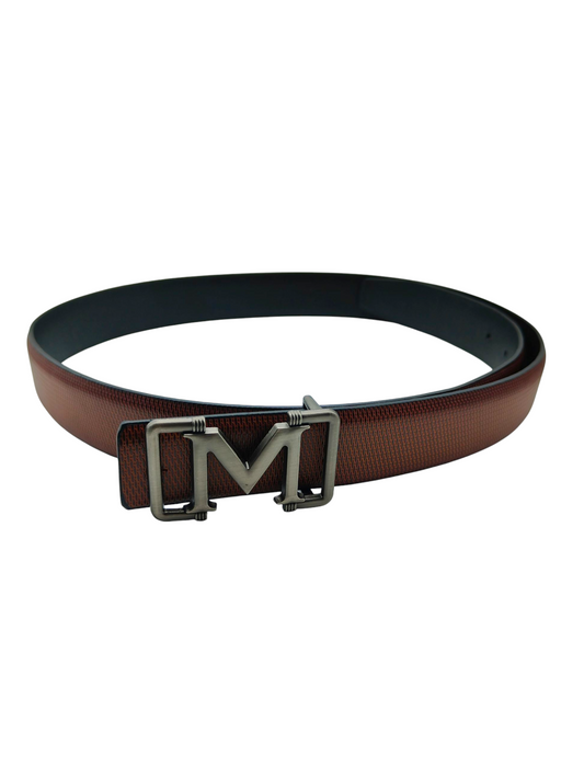 Hushahide Slim PU Leather Belt for Men | Stylish Textured Strap with ‘M’ Buckle | Free Size up to 42 Waist