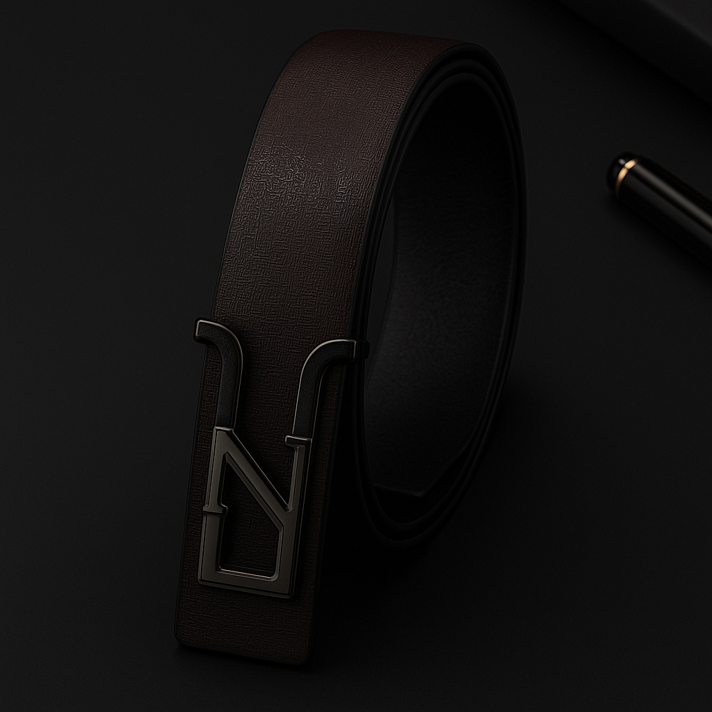 Hushahide PU Leather Belt for Men | Z Alphabet Smokey Buckle | Vegan Friendly | Free Size (46 Inch, Brown)