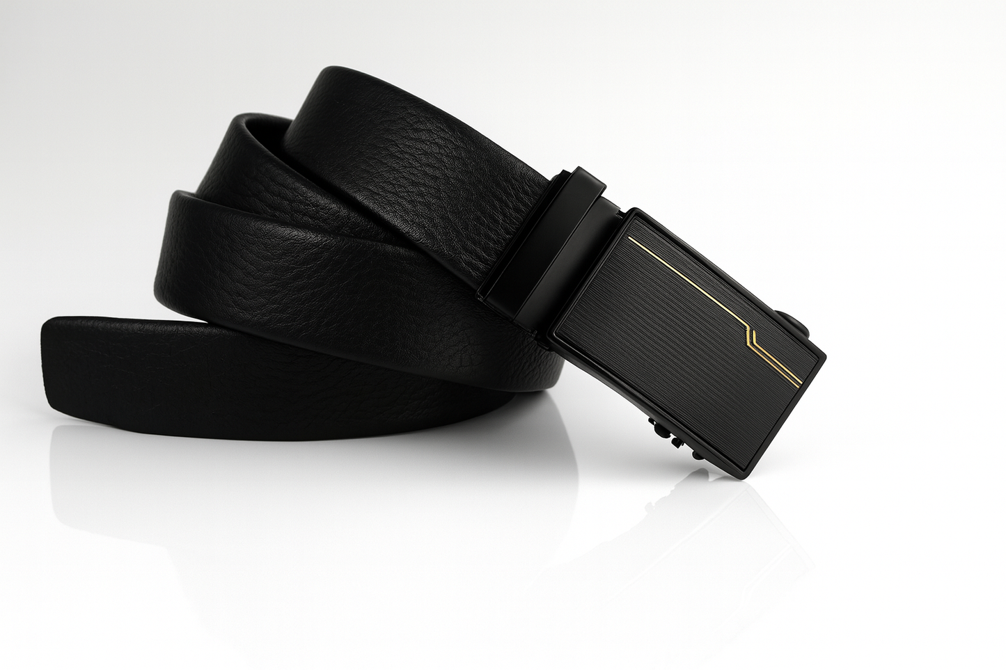 HUSHAHIDE Men's PU Leather Auto Lock Belt | Stylish Black Adjustable Formal Belt with Elegant Buckle (48 Inches)