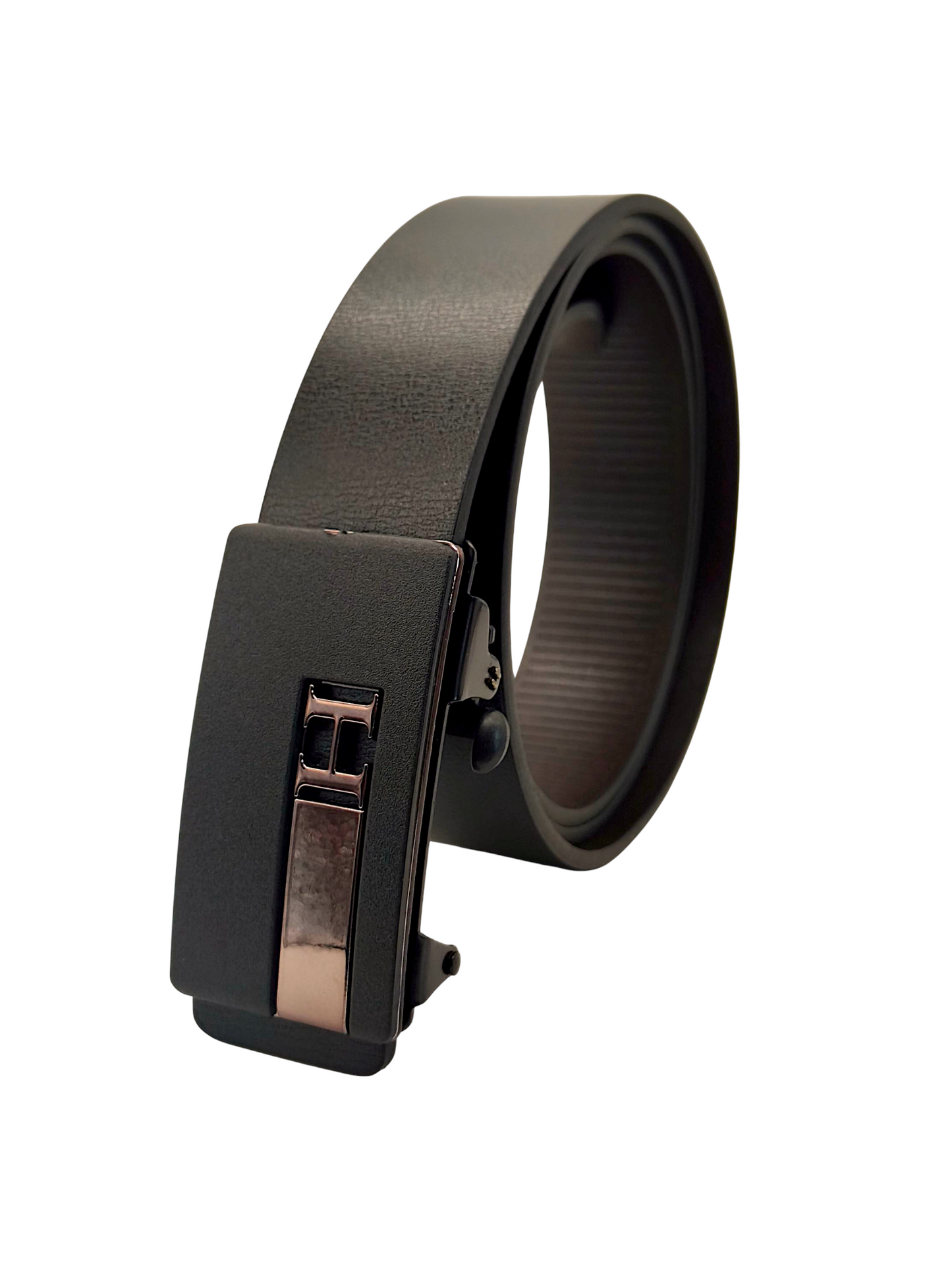 Hushahide Black PU Leather Belt for Men | Vegan Friendly | Autolock Buckle with H Logo | Fits up to 40 Waist Size
