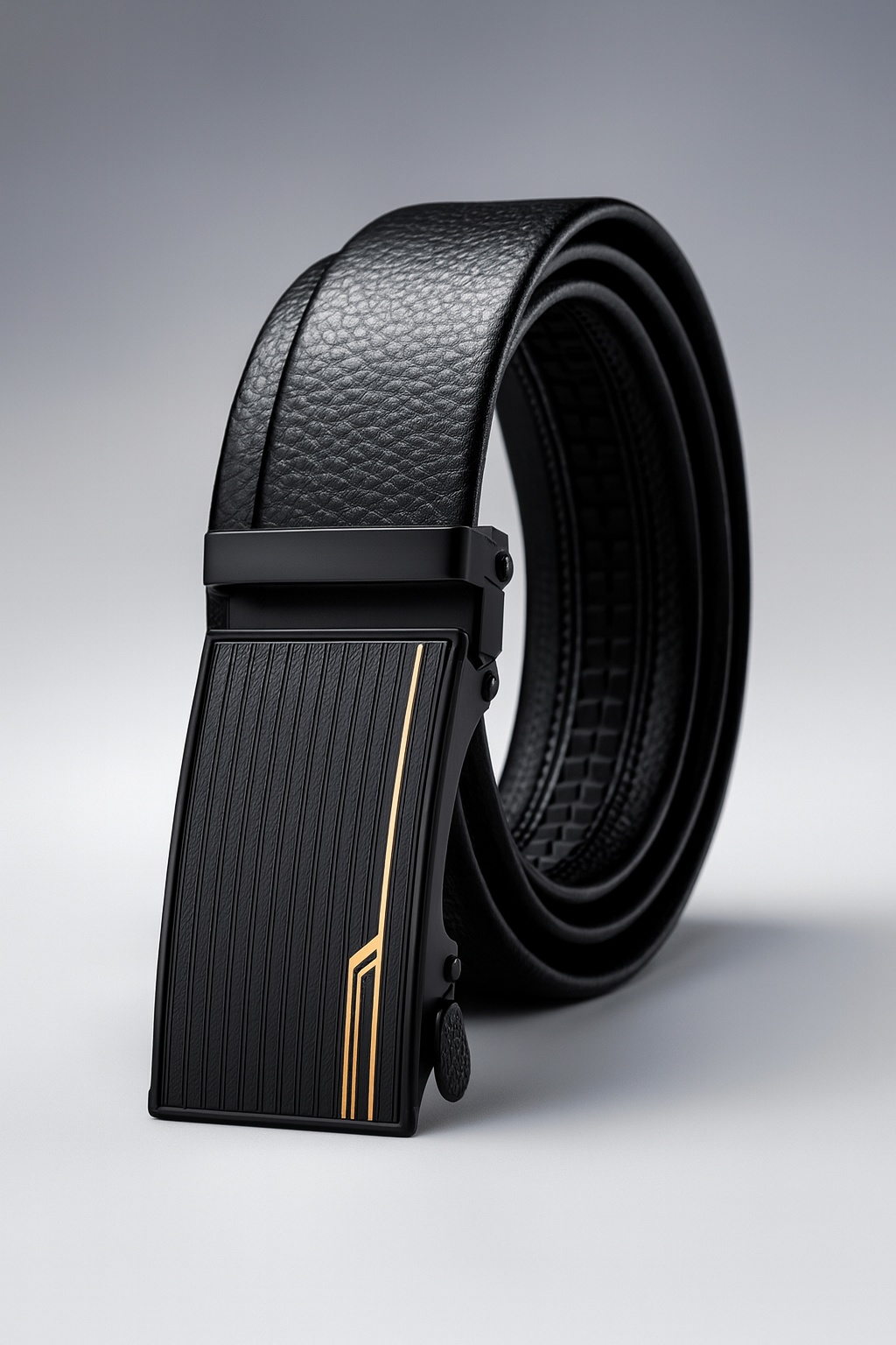 HUSHAHIDE Men's PU Leather Auto Lock Belt | Stylish Black Adjustable Formal Belt with Elegant Buckle (48 Inches)