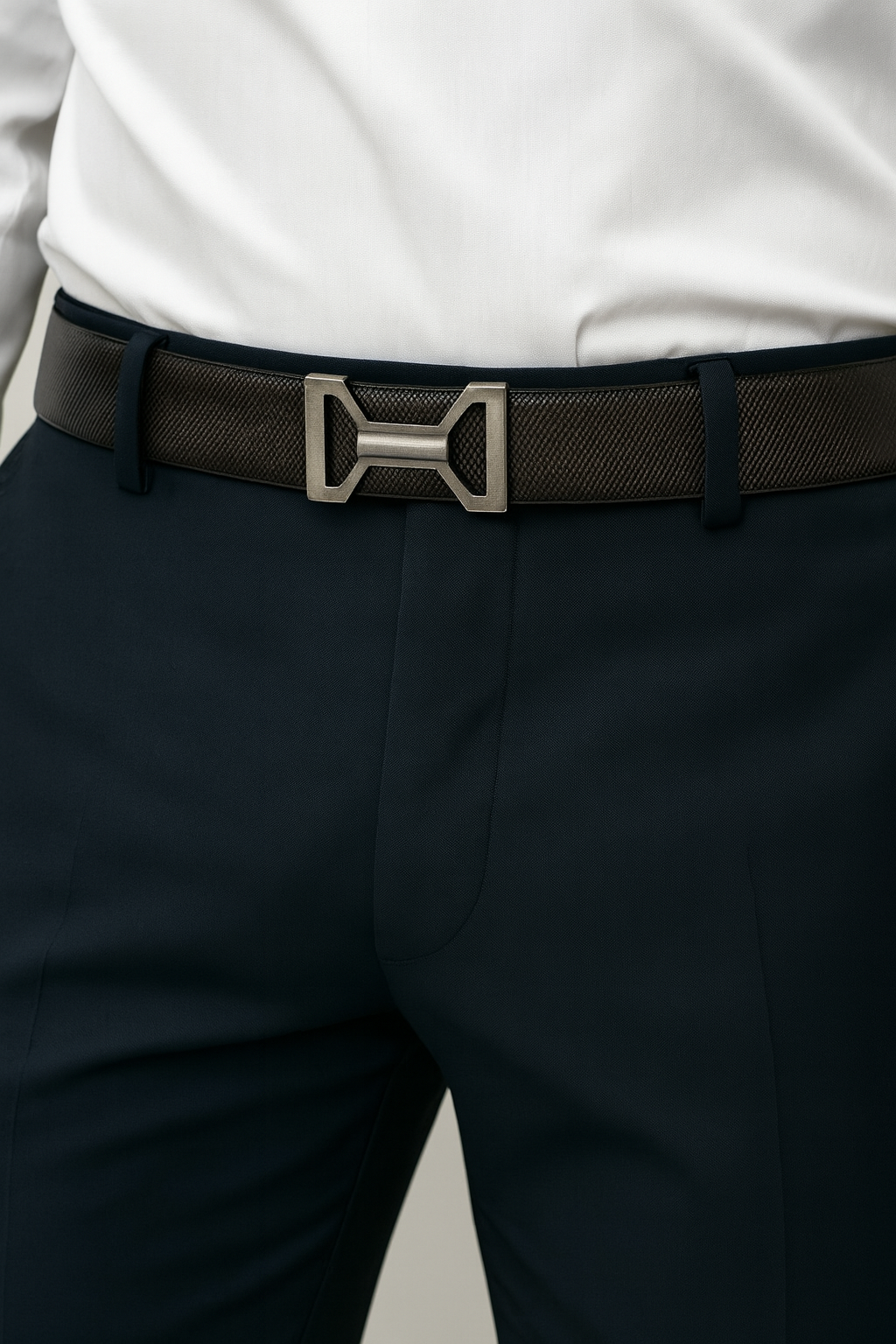 Hushahide Men’s Brown Textured PU Leather Belt with Smokey Silver Stylish Buckle | Durable, Lightweight & Vegan Friendly