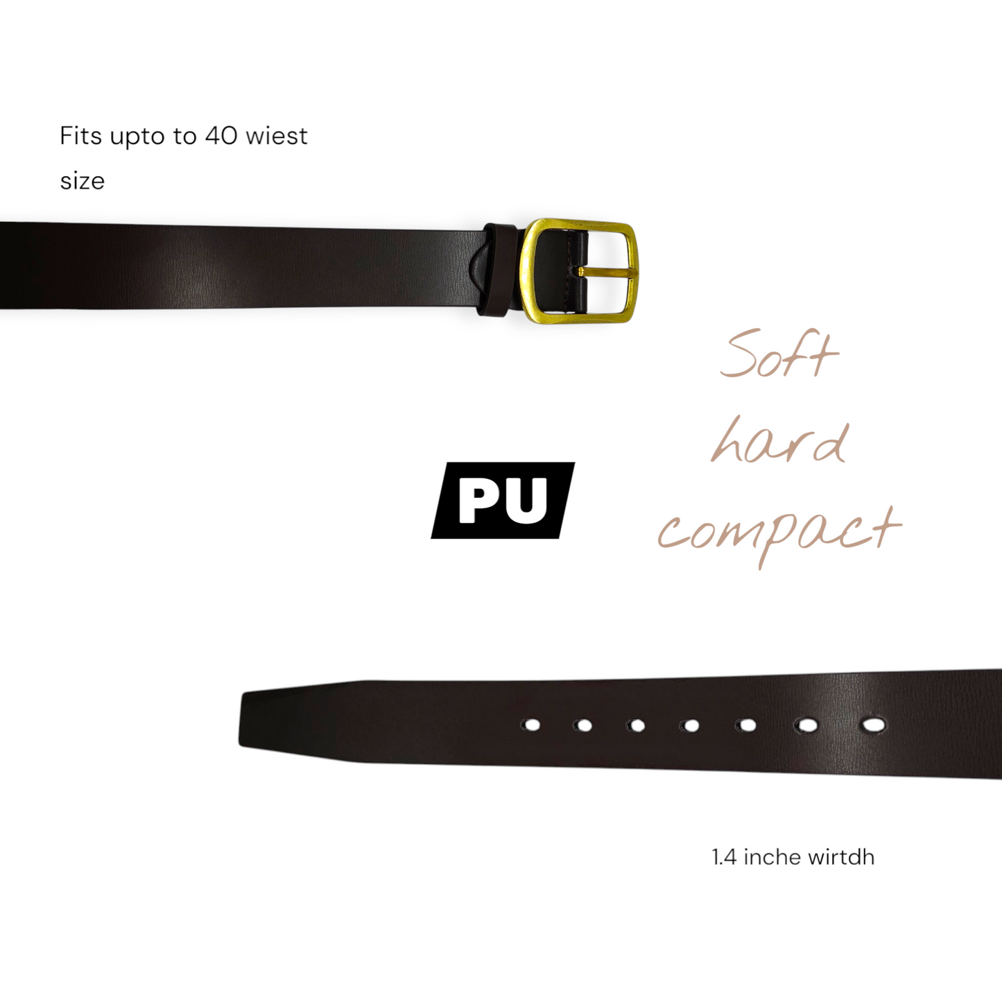 Hushahide Men's PU Leather Belt with Classic Pinhole Buckle | Brown Formal & Casual Belt | Fits up to 40 Waist Size