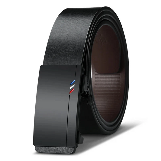 Hushahide Black PU Leather Auto-Lock Buckle Belt for Men | Lightweight Casual & Formal Wear | 1.3 Inch Width, Fits up to 40 Inch Waist