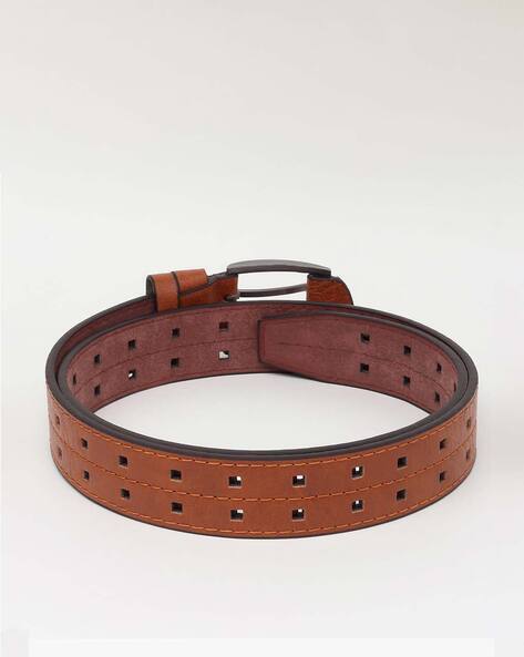 HUSHAHIDE Tan PU Leather Belt for Men | Stylish Casual & Formal Belt with Silver Double Pin Buckle | Vegan Friendly