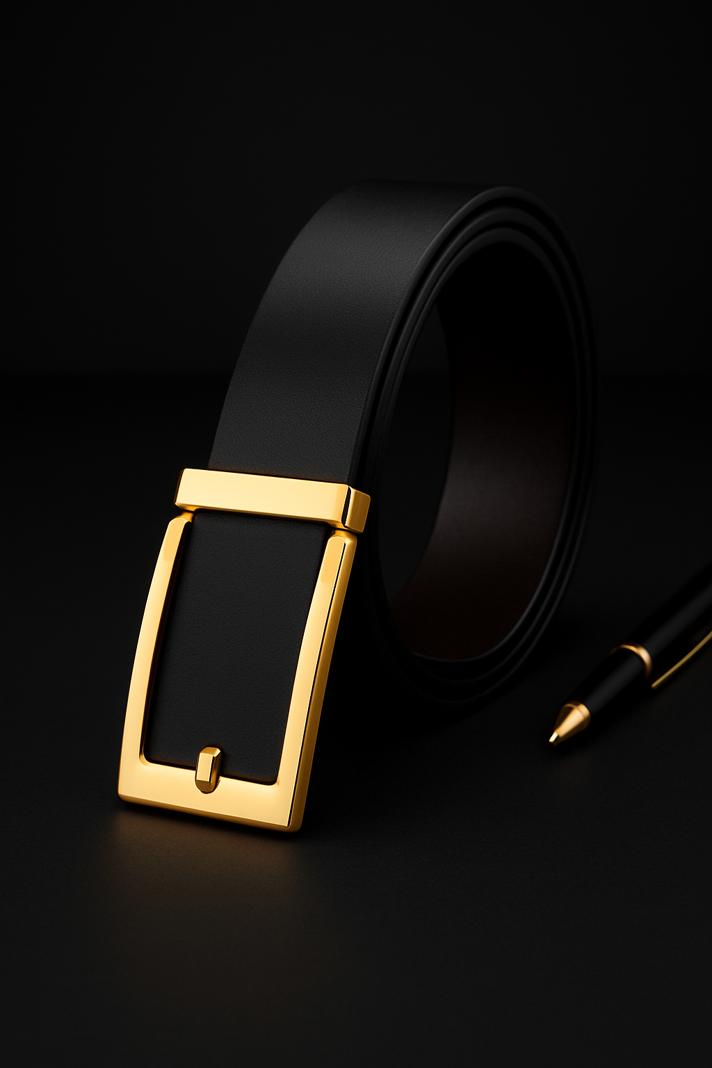 HUSHAHIDE Men's PU Leather Belt | Vegan-Friendly 48 Inch Adjustable Belt with Gold Autolock Slider Buckle | Stylish Formal & Casual Wear