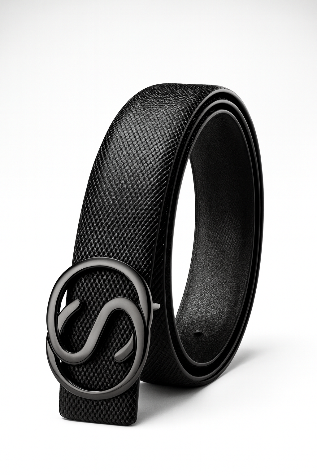 Hushahide Unisex Textured PU Belt | Smokey Silver “S” Alphabet Buckle | Vegan Friendly | Free Size 46 Inch