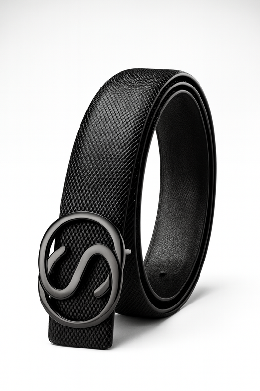 Hushahide Unisex Textured PU Belt | Smokey Silver “S” Alphabet Buckle | Vegan Friendly | Free Size 46 Inch