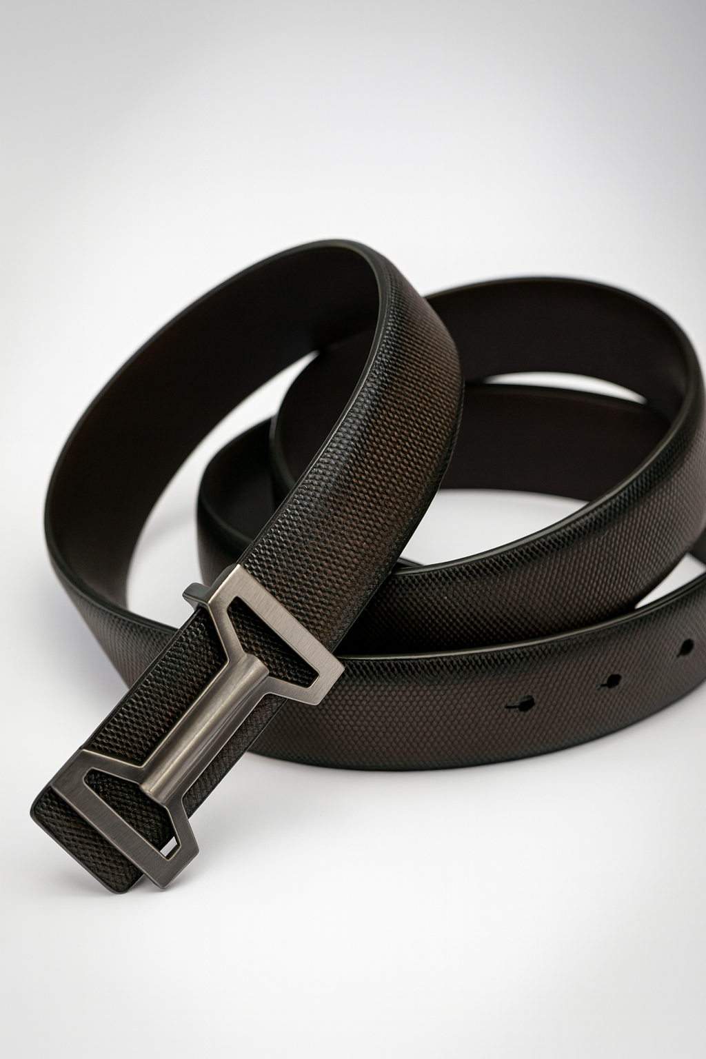 Hushahide Men’s Brown Textured PU Leather Belt with Smokey Silver Stylish Buckle | Durable, Lightweight & Vegan Friendly