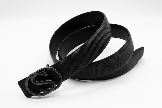 Hushahide Unisex Textured PU Belt | Smokey Silver “S” Alphabet Buckle | Vegan Friendly | Free Size 46 Inch