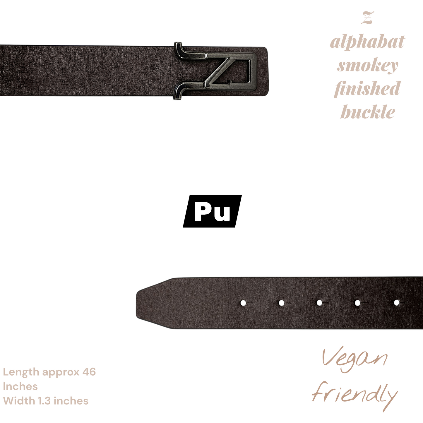 Hushahide PU Leather Belt for Men | Z Alphabet Smokey Buckle | Vegan Friendly | Free Size (46 Inch, Brown)