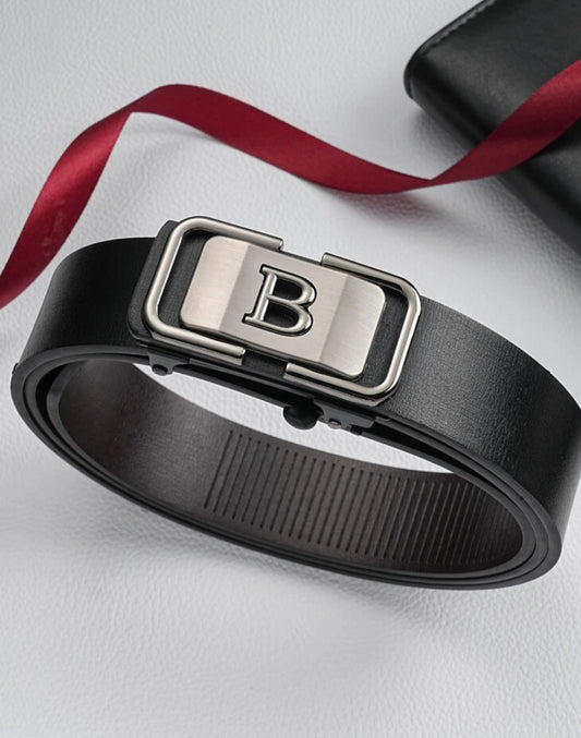 Men’s Black PU Leather Slim Belt with Stylish Autolock Buckle | Lightweight Formal & Casual Belt (Fits Up to 42 Waist, 1.25 Inch Width)