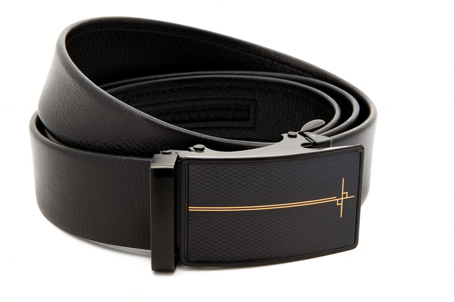 HUSHAHIDE Men's PU Leather Belt with Stylish Autolock Adjustable Buckle – Black, 48 Inches