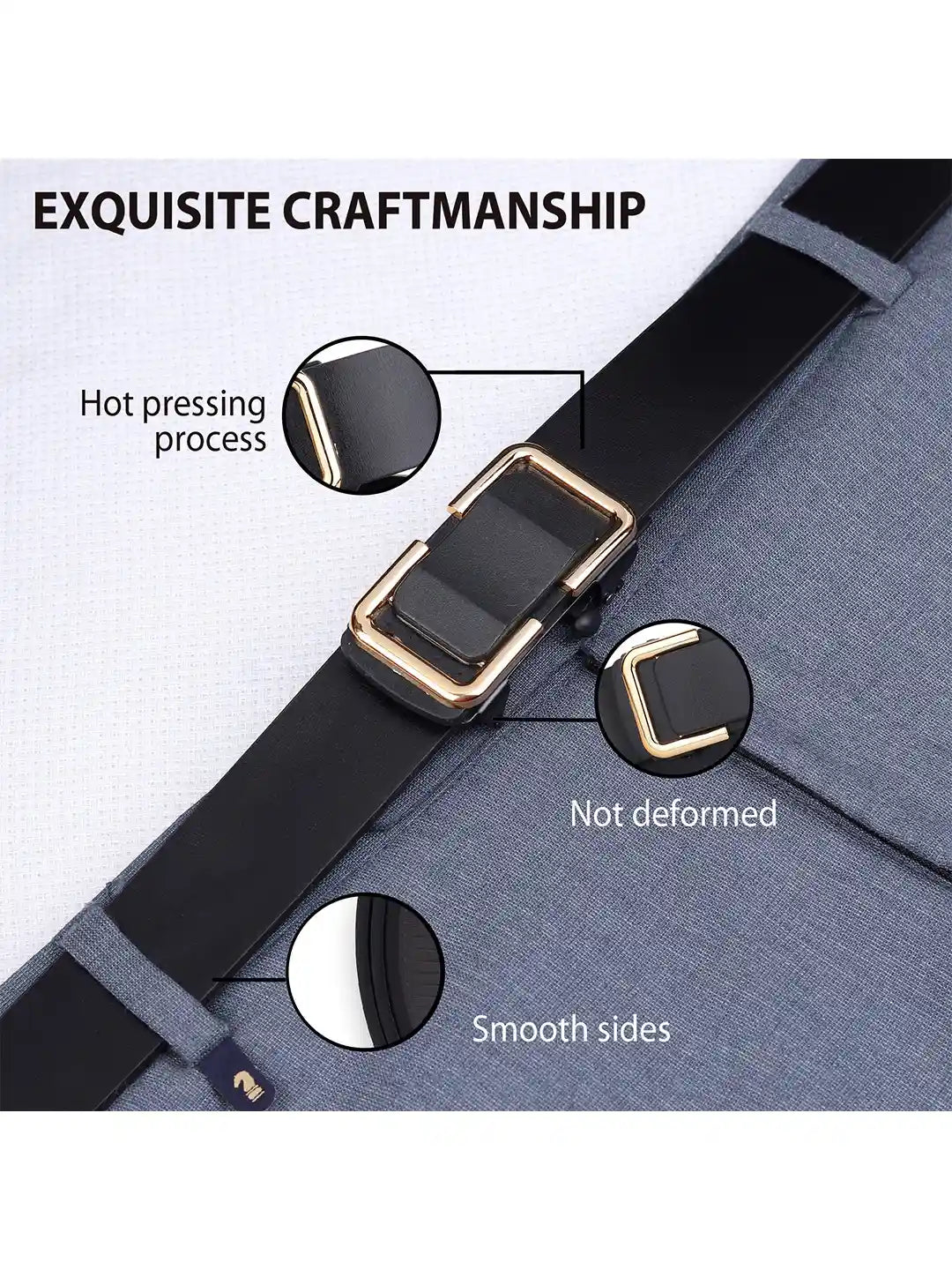 Hushahide Unisex PU Leather Belt with Auto-Lock Slider Buckle – Adjustable 46 Inch, Vegan Friendly