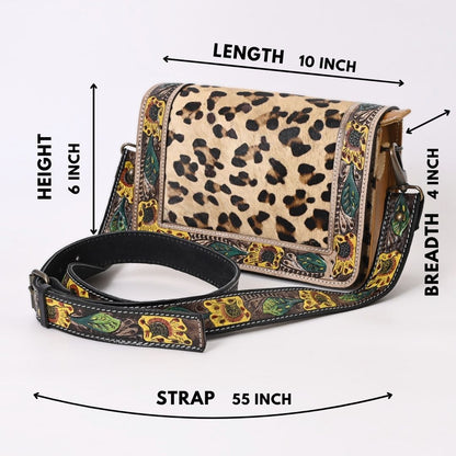 Handcrafted Leather Crossbody Bag – Leopard Print with Floral Tooled Strap - HUSHAHIDE