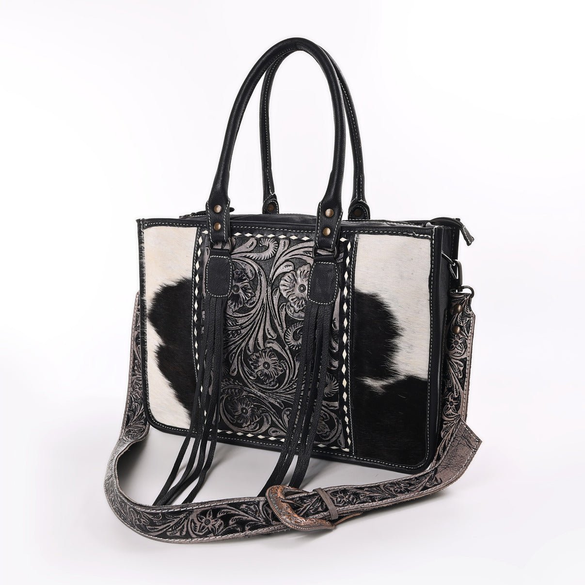 HushaHide Genuine Leather Western Handbag for Women – Hand Tooled Design, Large Size - HUSHAHIDE