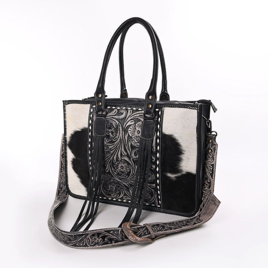 HushaHide Genuine Leather Western Handbag for Women – Hand Tooled Design, Large Size - HUSHAHIDE