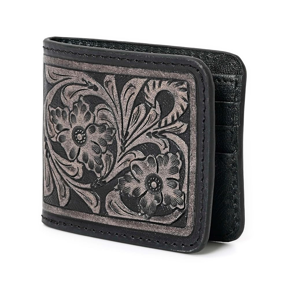 HushaHide Handcrafted Genuine Leather Wallet | Tooling floral Design | Unisex | Slim Bifold Wallet for Men & Women - HUSHAHIDE