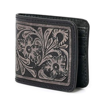 HushaHide Handcrafted Genuine Leather Wallet | Tooling floral Design | Unisex | Slim Bifold Wallet for Men & Women - HUSHAHIDE