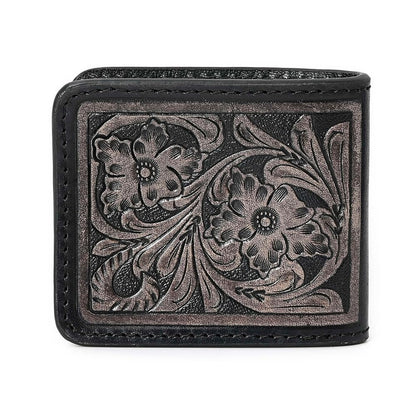 HushaHide Handcrafted Genuine Leather Wallet | Tooling floral Design | Unisex | Slim Bifold Wallet for Men & Women - HUSHAHIDE