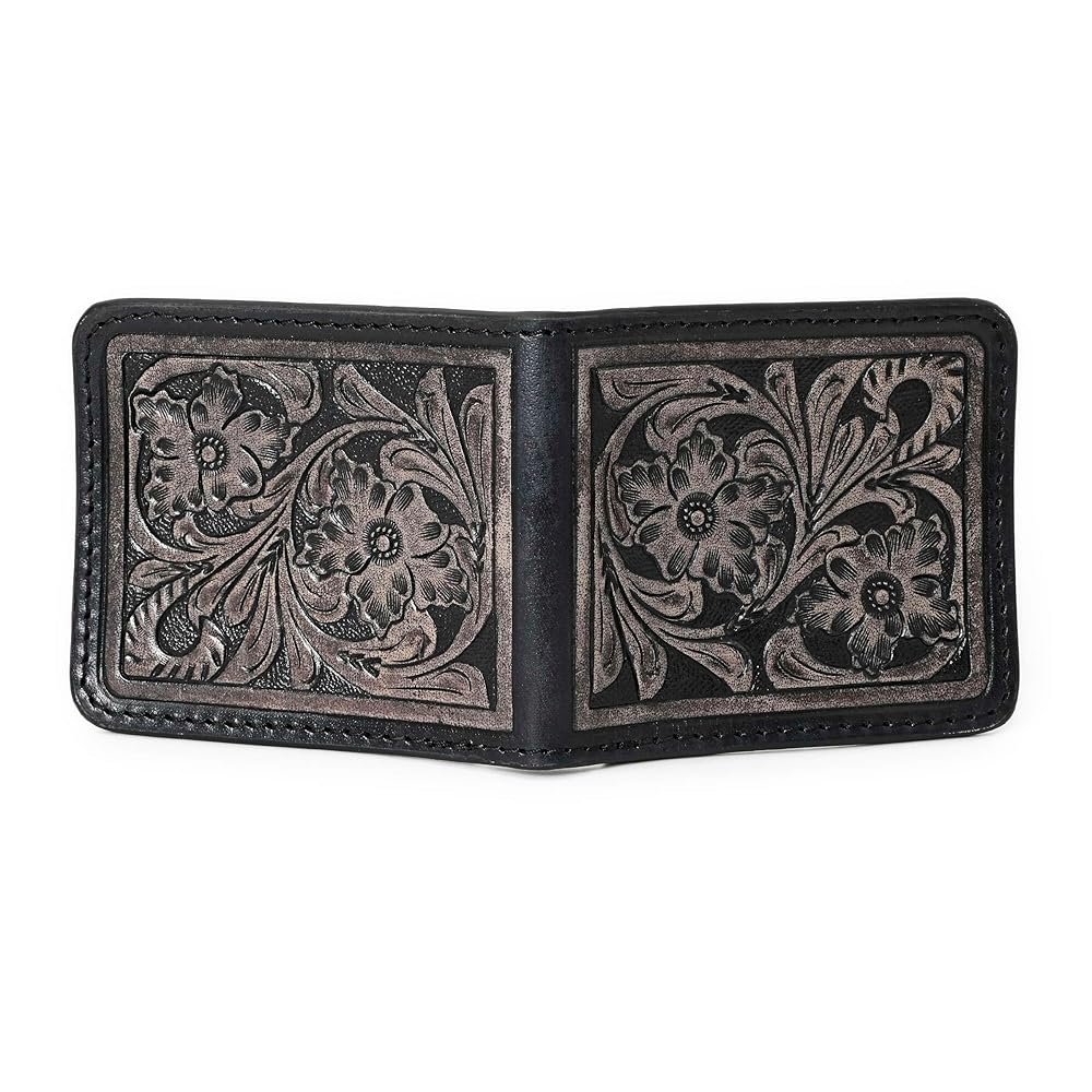 HushaHide Handcrafted Genuine Leather Wallet | Tooling floral Design | Unisex | Slim Bifold Wallet for Men & Women - HUSHAHIDE