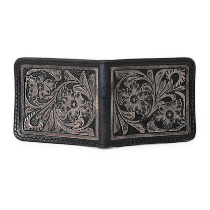 HushaHide Handcrafted Genuine Leather Wallet | Tooling floral Design | Unisex | Slim Bifold Wallet for Men & Women - HUSHAHIDE