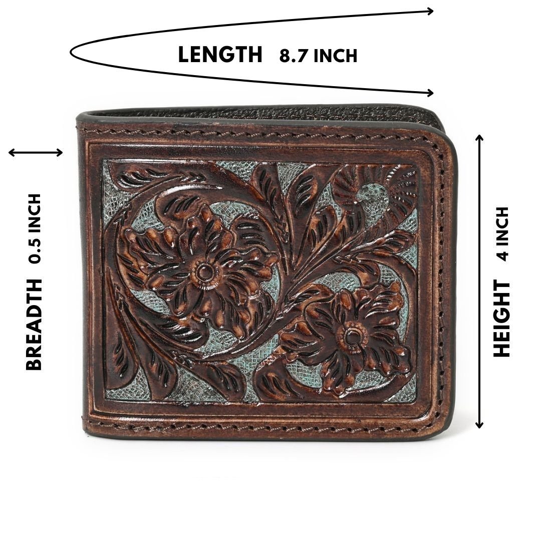 HushaHide Handcrafted Genuine Leather Wallet | Tooling floral Design | Unisex | Slim Bifold Wallet for Men & Women - HUSHAHIDE