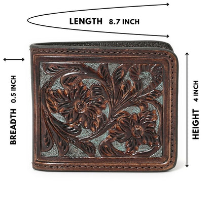 HushaHide Handcrafted Genuine Leather Wallet | Tooling floral Design | Unisex | Slim Bifold Wallet for Men & Women - HUSHAHIDE