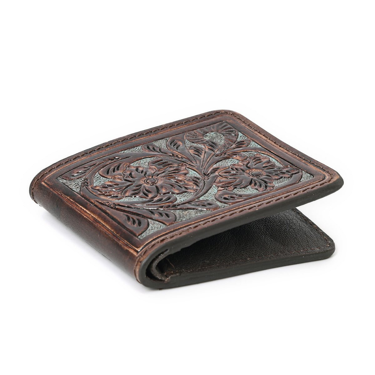HushaHide Handcrafted Genuine Leather Wallet | Tooling floral Design | Unisex | Slim Bifold Wallet for Men & Women - HUSHAHIDE