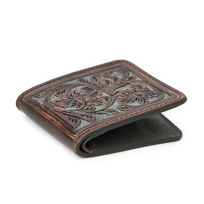 HushaHide Handcrafted Genuine Leather Wallet | Tooling floral Design | Unisex | Slim Bifold Wallet for Men & Women - HUSHAHIDE