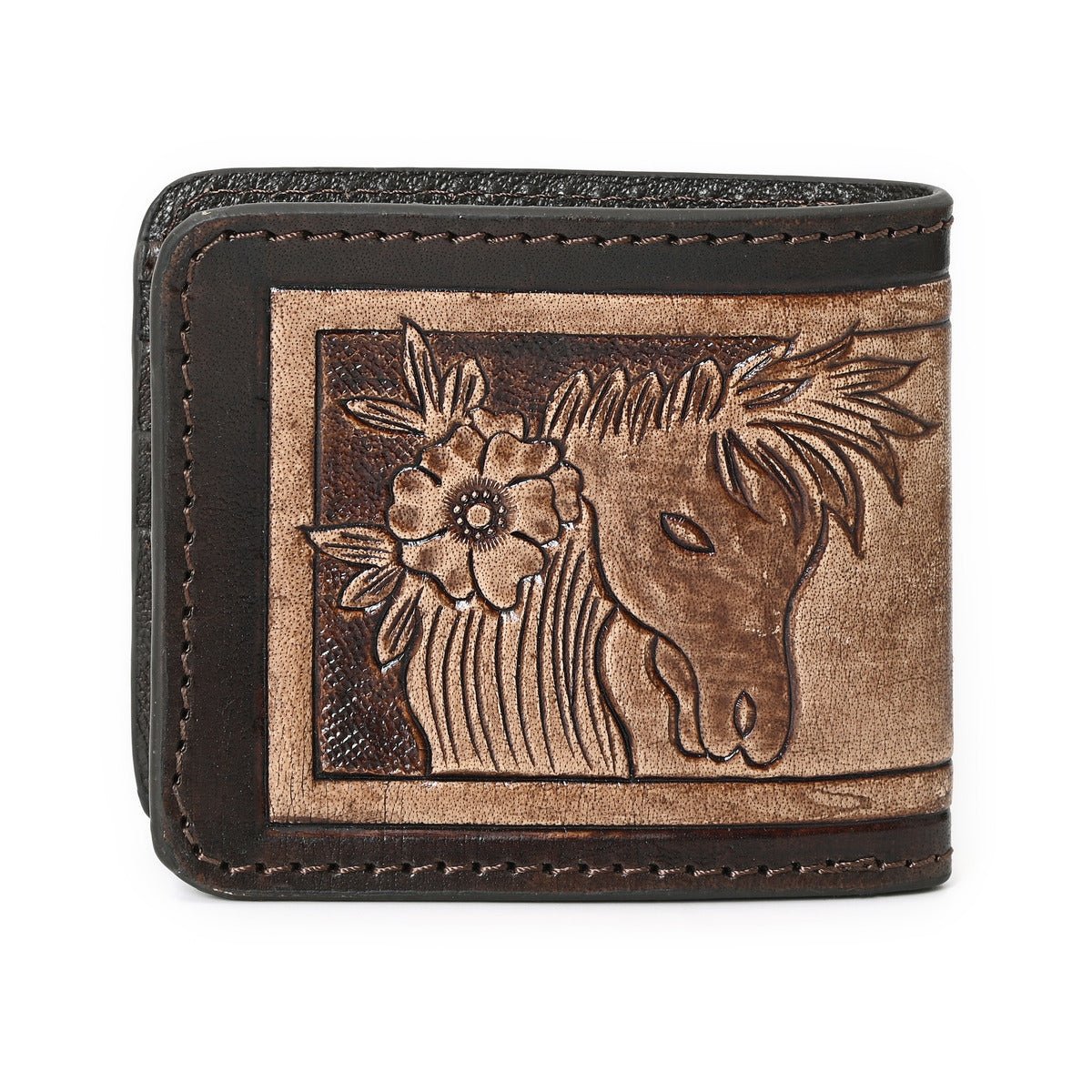 HushaHide Handcrafted Genuine Leather Wallet | Tooling Horse Design | Unisex | Slim Bifold Wallet for Men & Women - HUSHAHIDE