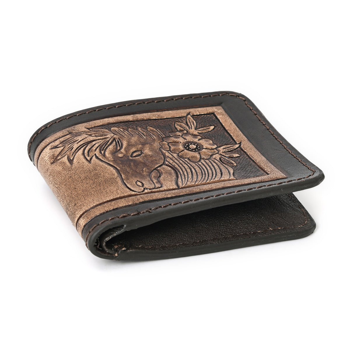 HushaHide Handcrafted Genuine Leather Wallet | Tooling Horse Design | Unisex | Slim Bifold Wallet for Men & Women - HUSHAHIDE
