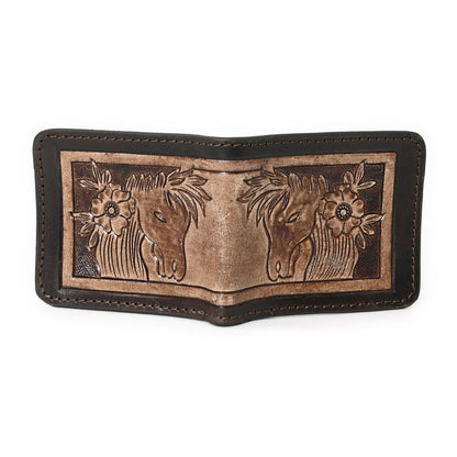 HushaHide Handcrafted Genuine Leather Wallet | Tooling Horse Design | Unisex | Slim Bifold Wallet for Men & Women - HUSHAHIDE