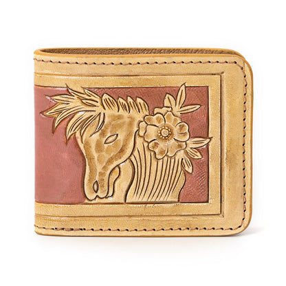 HushaHide Handcrafted Genuine Leather Wallet | Tooling Horse Design | Unisex | Slim Bifold Wallet for Men & Women - HUSHAHIDE