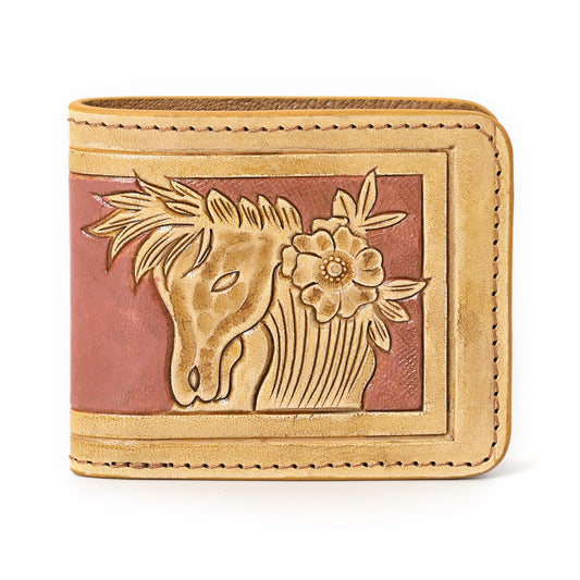 HushaHide Handcrafted Genuine Leather Wallet | Tooling Horse Design | Unisex | Slim Bifold Wallet for Men & Women - HUSHAHIDE