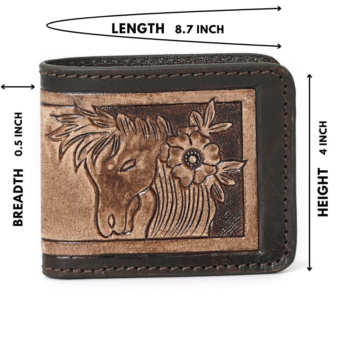 HushaHide Handcrafted Genuine Leather Wallet | Tooling Horse Design | Unisex | Slim Bifold Wallet for Men & Women - HUSHAHIDE
