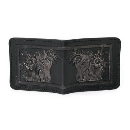 HushaHide Handcrafted Genuine Leather Wallet | Tooling Horse Design | Unisex | Slim Bifold Wallet for Men & Women - HUSHAHIDE