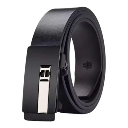 Hushahide Black PU Leather Belt for Men | Vegan Friendly | Autolock Buckle with H Logo | Fits up to 40 Waist Size