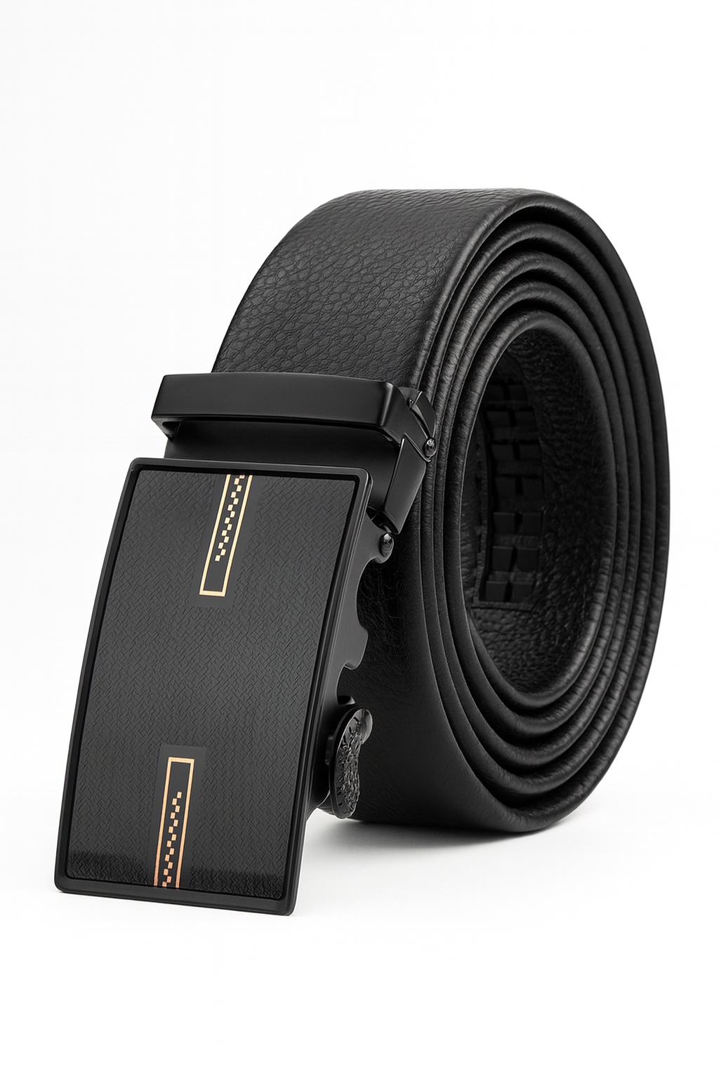 Hushahide Men's Black PU Leather Belt with Stylish Auto-Lock Adjustable Buckle (48 Inches)