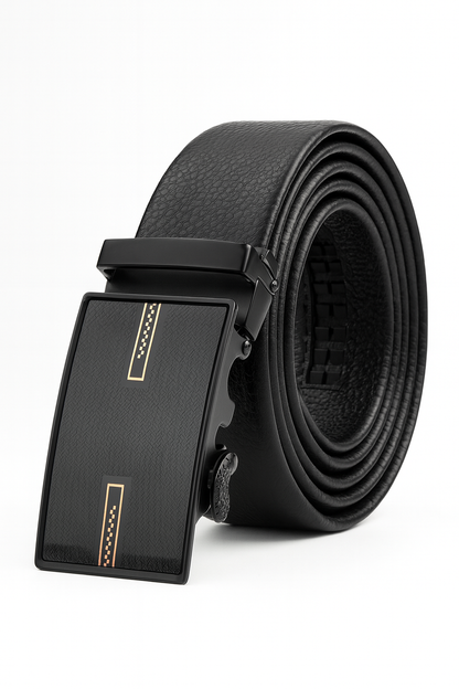 Hushahide Men's Black PU Leather Belt with Stylish Auto-Lock Adjustable Buckle (48 Inches)