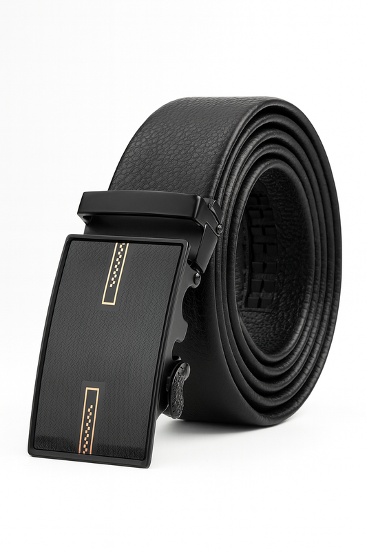 Hushahide Men's Black PU Leather Belt with Stylish Auto-Lock Adjustable Buckle (48 Inches)