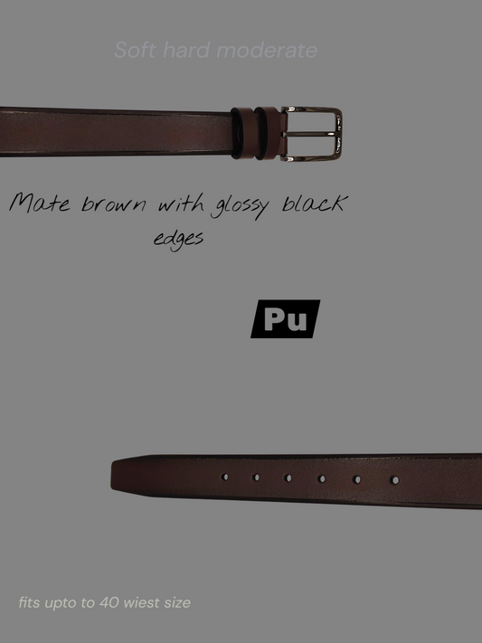 HushaHide Matte Brown PU Leather Belt with Silver Buckle – Elegant Formal & Casual Accessory for Men