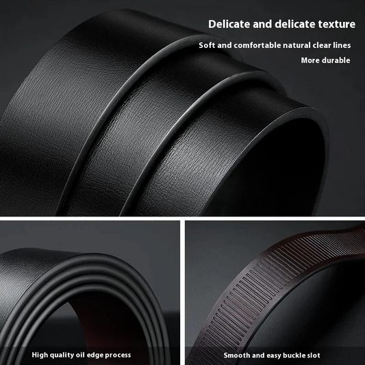 Hushahide Black PU Leather Auto-Lock Buckle Belt for Men | Lightweight Casual & Formal Wear | 1.3 Inch Width, Fits up to 40 Inch Waist