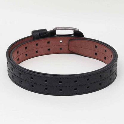 HUSHAHIDE Black PU Leather Belt for Men | Stylish Casual & Formal Belt with Silver Double Pin Buckle | Vegan Friendly