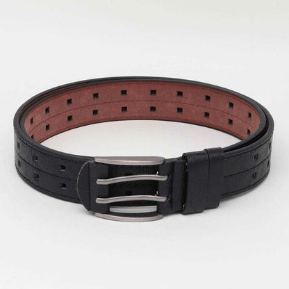 HUSHAHIDE Black PU Leather Belt for Men | Stylish Casual & Formal Belt with Silver Double Pin Buckle | Vegan Friendly