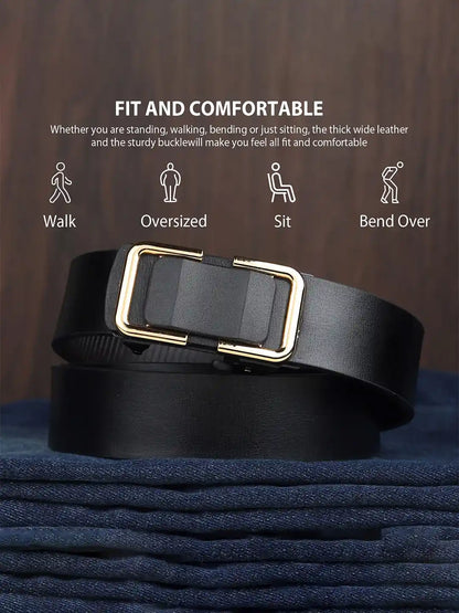 Hushahide Unisex PU Leather Belt with Auto-Lock Slider Buckle – Adjustable 46 Inch, Vegan Friendly