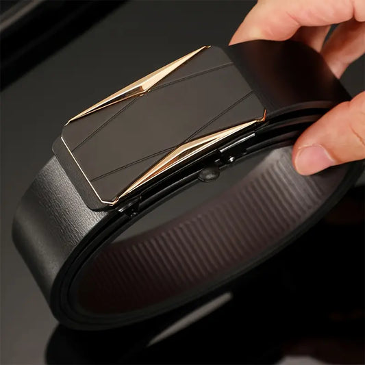 HushaHide Men's Black PU Leather Belt | Autolock Buckle | Stylish Formal & Casual Waist Belt (Fits Up to 40 Inches)