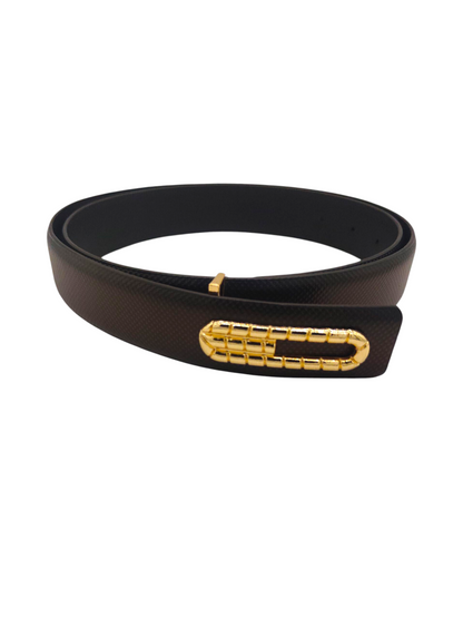 Hushahide Brown Vegan Leather Belt for Men – Textured PU Strap with Stylish Golden Buckle